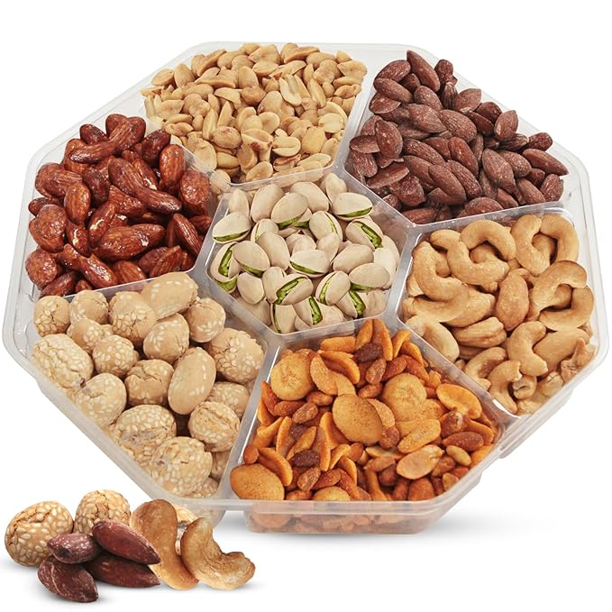 SizGit Nut Gift Baskets, 26oz Mixed Nut Gift Box of 7 Sectional Platter, Ideal Nut Assortment for Holidays, Birthdays, Celebrations, Anniversaries, Corporate Occasions and Everyday Snacking