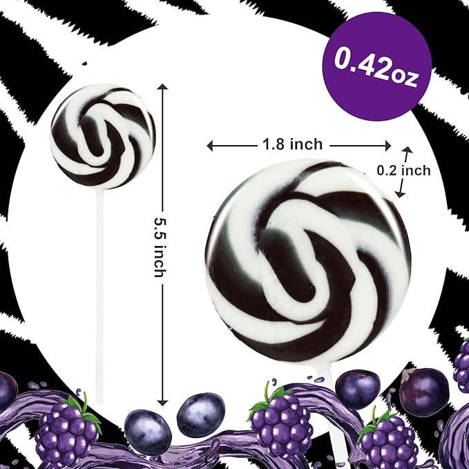 Black Swirl Lollipops 32 Pack, Black & White Candy Swirl Lollipops Individually Wrapped Suckers, Halloween Suckers Lollipops Candy Bulk – Trick or Treat, Blackberry Flavor