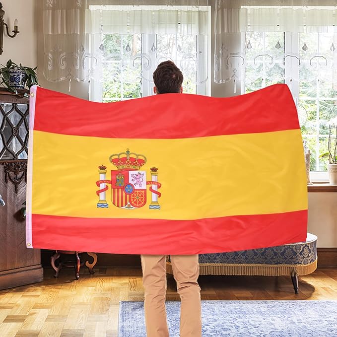 AhfuLife 2 Pcs Spain Flag Spanish Flag 3x5 Ft, Large Spain National Flags - Double Side with Brass Eyelets for Spanish Party Decorations, Bar Garden Street Decoration Indoor Outdoor