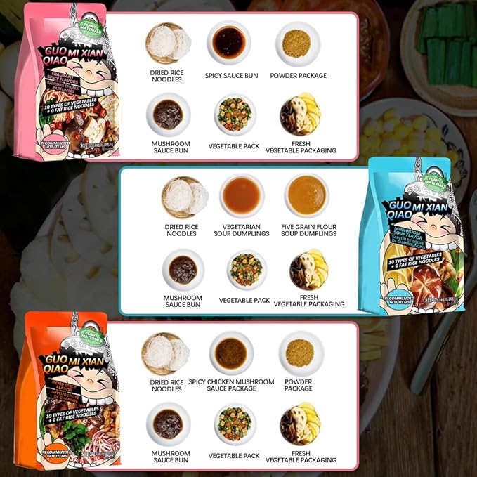 SIJIYUNLI - GUO QIAO MI XIAN - Vegetarian lovers' welfare, pure vegetable ingredients, delicious without meat, 0 fat rice noodles are more healthy, pasta substitutes, fast cooking (285g/10.05oz, Fragrant spicy flavors)