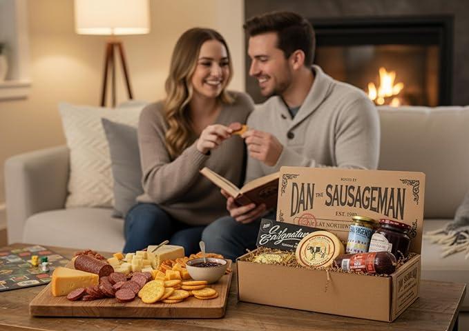Dan the Sausageman Signature Gift (Nordic Fusion) Gift Basket – Gourmet Snacks with Summer Sausage, Cheese, Crackers, Lingonberry Sauce – Holiday, Thank You, Mother’s Day, Meat and Cheese, Snack Box
