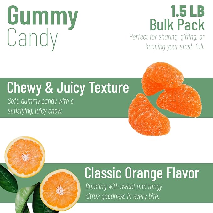 Orange Slices Gummy Candy, in Resealable Bag No Preservatives (1.5 Lb)