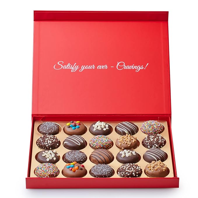 CRAVINGS BY ZOE Gourmet Chocolate Covered Cookies Gift Basket | 20 Count | Kosher Milk & Dark Belgian Chocolate Gourmet Food Gift Box | Birthday, Thank You, Candy Gifting Men Women Him Her Mom