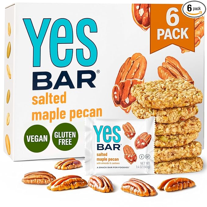YES Bar – Salted Maple Pecan – Plant Based Protein, Decadent Snack Bar – Vegan, Paleo, Gluten Free, Dairy Free, Low Sugar, Healthy Snack, Breakfast, Low Carb, Keto Friendly (6 Count)