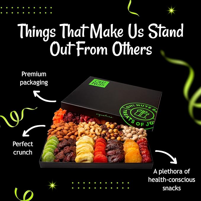 Oh! Nuts Dried Fruit and Nut Gift Basket - XL 18 Variety Gourmet Assorted Fruits and Nuts Gift Baskets - Holiday Gift Box - Food Snack Box for Birthday, Corporate - Gift for Men, Women