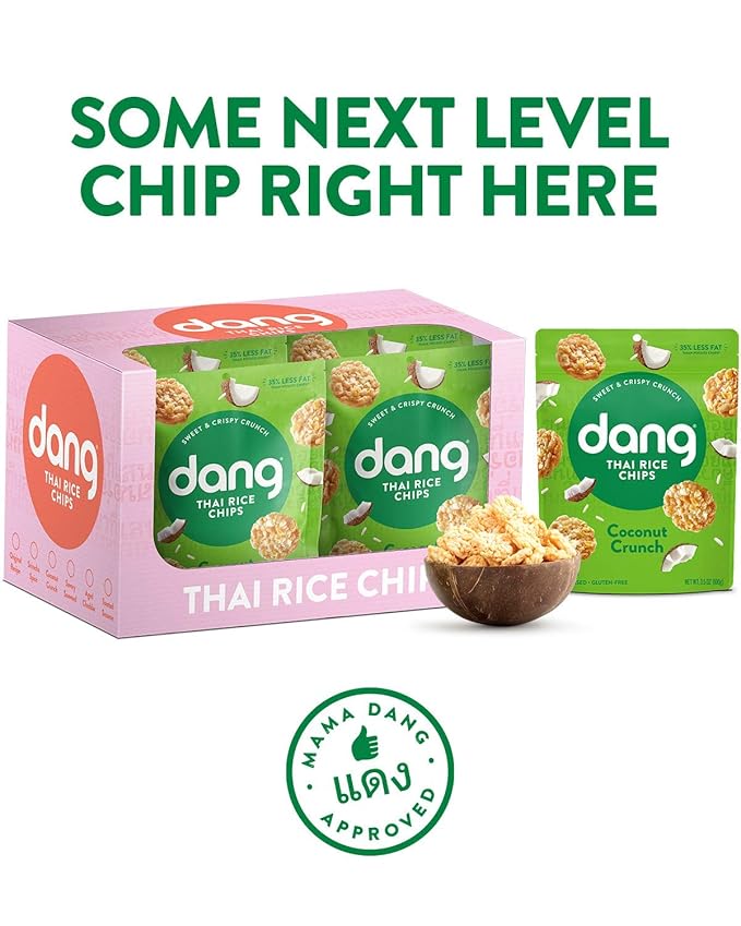 DANG Sticky Rice Chips | Coconut Crunch | 12 Pack | Vegan, Gluten Free, Non Gmo Rice Crisps, Healthy Snacks Made With Whole Foods | 3.5 Oz Bags