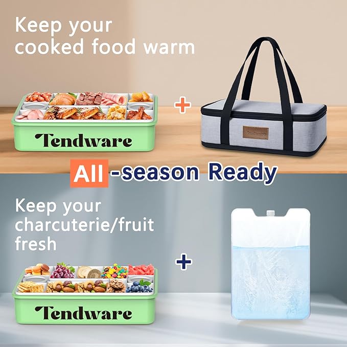 Chilled Portable Snackle Box Container Insulated Bag Keep Food Warm 12 Compartment Divided Serving Tray Reusable Ice Pack Road Trip Essentials for Charcuterie Snack Picnic Beach Birthday Gift