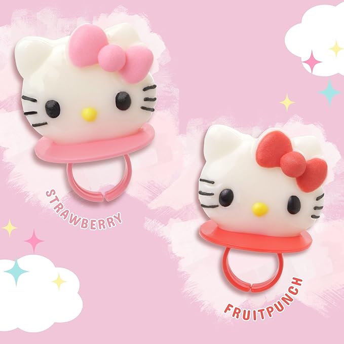 Hello Kitty Lollipop Rings, Strawberry and Fruit Punch Flavored Suckers, Themed Party Favors, 3 Count Bag, 1.27 Ounces (1 Pack)