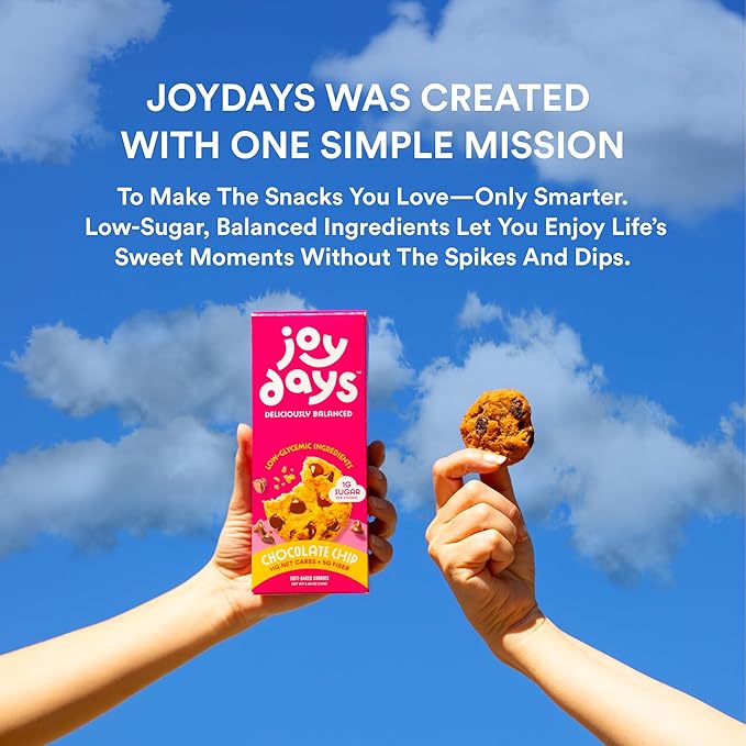 Joydays Chocolate Chip Cookies, 63% Less Sugar and High Fiber Snack, Plus Protein – Made for Balanced Nutrition, Healthy Snacks for Adults and Kids Pack of 3, Pack of 3 (3.88 oz Each)