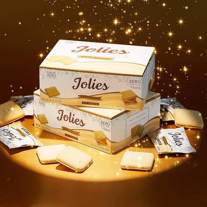 ChocZero Chocolate Cookies, White Chocolate Jolies – Gluten Free, No Added Sugar, 20 Crispy Chocolate Filled Keto Cookies Per Box, 8 Ounce