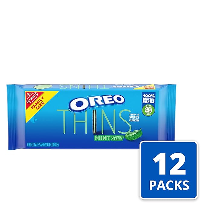 OREO Thins Mint Creme Chocolate Sandwich Cookies, Family Size, 12 - 13.1 oz Packs