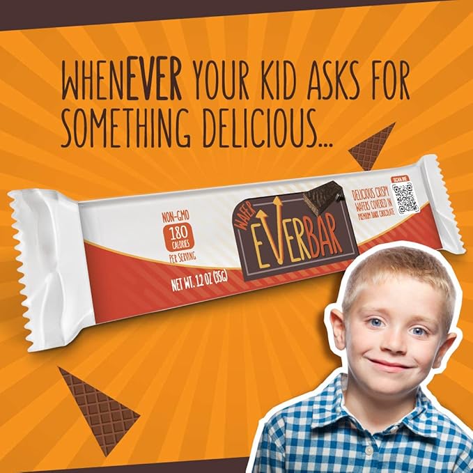 EverBar - Dark'n Crispy Chocolate Bars, 48 Count | Non-GMO, Dark Chocolate Wafer Candy Bar | On the Go | With Coffee or Tea | Healthy Snack | Bite-Size Premium Wafer Chocolate 48 Count