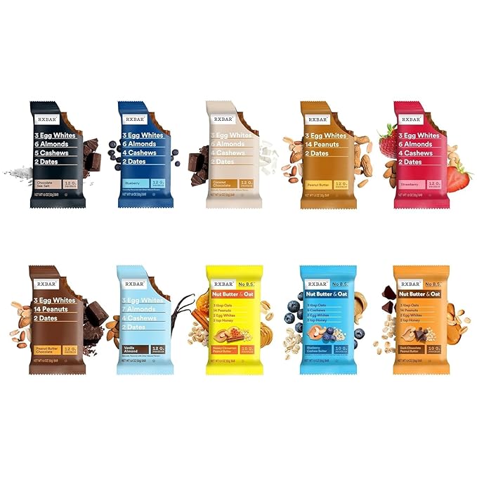 Rx Protein Bar Assorted Variety Pack, 20 Count – Chocolate Sea Salt, Blueberry, Coconut Chocolate, Peanut Butter, Strawberry, Peanut Butter Chocolate, Vanilla Almond, Honey Cinnamon Peanut Butter, Blueberry Cashew Butter & Dark Chocolate Peanut Butter