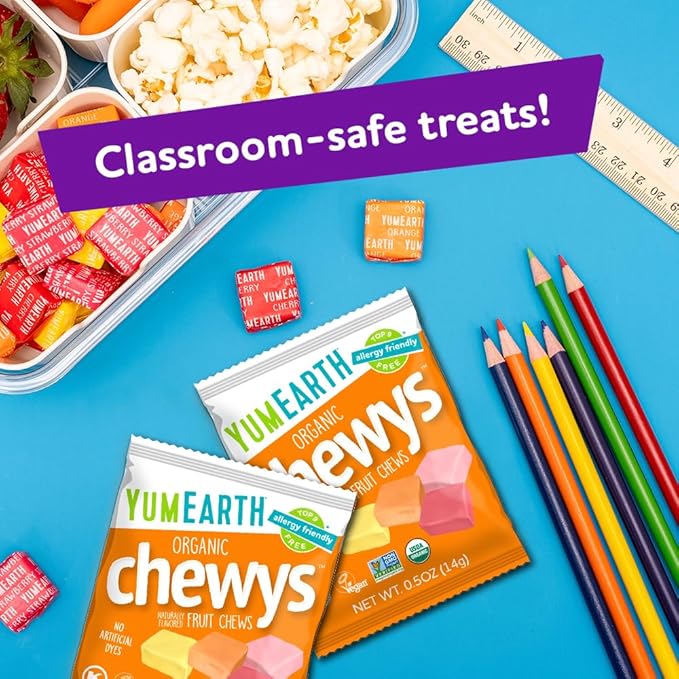 YumEarth Organic Chewys Fruit Flavored Candy Chews - Allergy Friendly, Gluten Free, Non-GMO, Vegan, No Artificial Dyes - Assorted Flavors 35ct Bulk Bag