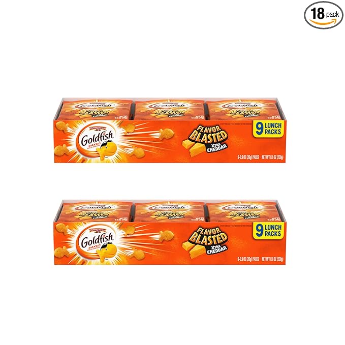 Goldfish Flavor Blasted Xtra Cheddar Cheese Crackers, Baked Snack Crackers, 0.9 oz On-the-Go Snack Packs, 9 Count Tray (Pack of 2)