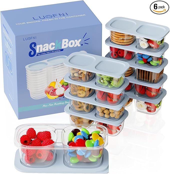 Reusable Snack Containers with Lids for Kids-Light Blue 10 PACK, [UNIQUE DESIGN 2-COMPARTMENT] BPA-Free/Microwave/Dishwasher Safe, Snack Bowls Container for On-the-Go Meals,Camping and Travel