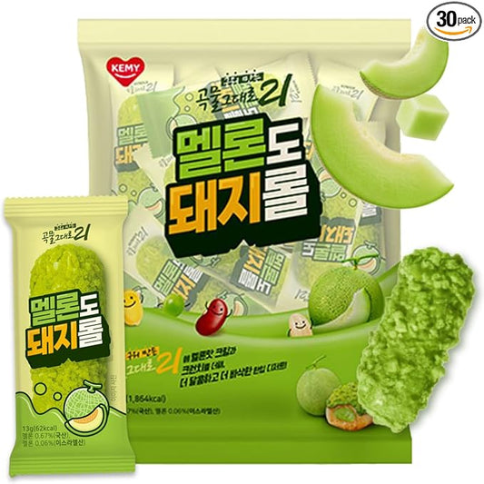 Korean Food CJ Freshway Melon Crunch Roll Snack 10.6 oz (30 Individually Wrapped Pieces) – Crispy Korean Grain Roll with Sweet Melon Cream Filling