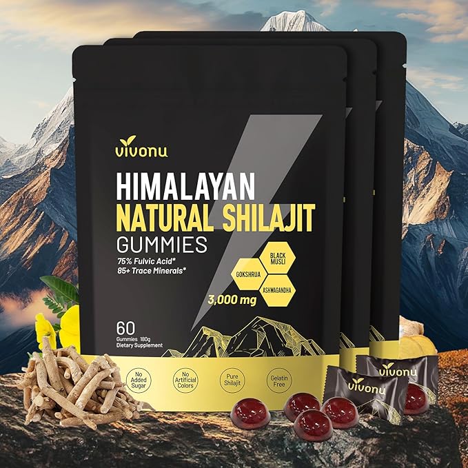 Shilajit Gummies with Ashwagandha & Gokshura | 85+ Trace Minerals & Fulvic Acid | Organic, Non-GMO Micronutrient Supplement for Men & Women | 100% Pure & Natural