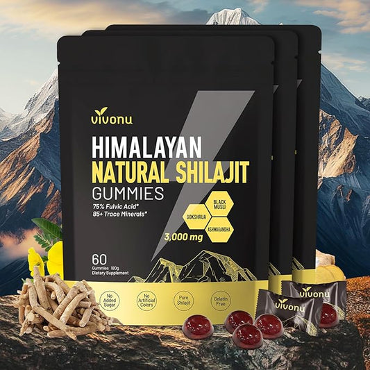 Shilajit Gummies with Ashwagandha & Gokshura | 85+ Trace Minerals & Fulvic Acid | Organic, Non-GMO Micronutrient Supplement for Men & Women | 100% Pure & Natural