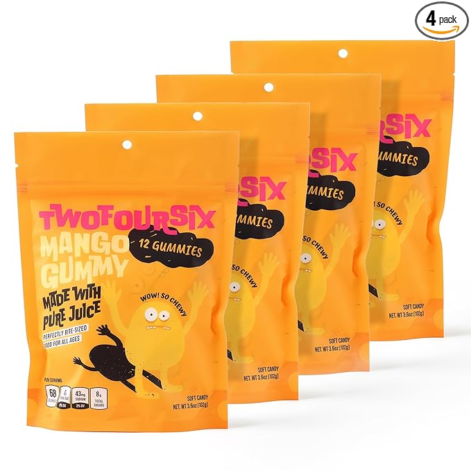 TwoFourSix Mango Gummy Candy – Soft, Chewy Mango Flavor Gummies (Pack of 4)