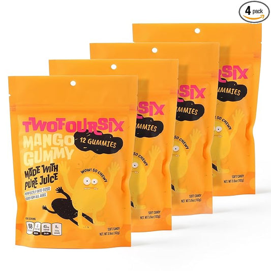 TwoFourSix Mango Gummy Candy – Soft, Chewy Mango Flavor Gummies (Pack of 4)