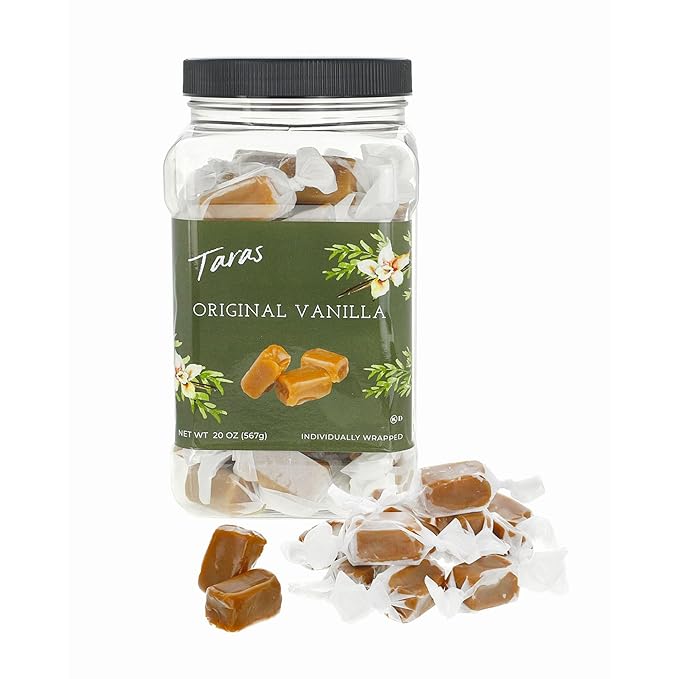 Taras Gourmet Vanilla Caramels | All Natural Candy | Creamy & Individually Wrapped with Real Butter (20 oz)