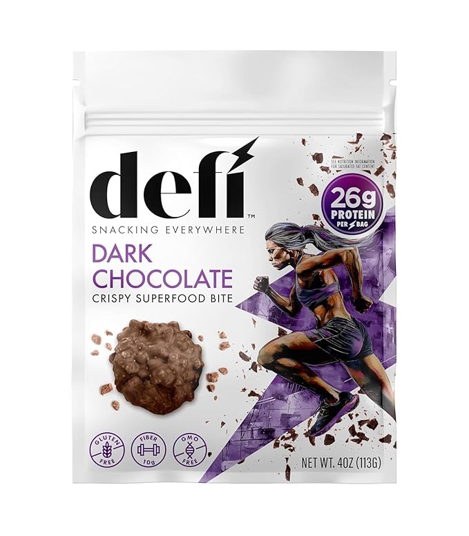 DEFI Dark Chocolate Crispy Superfood High-Protein Bites – 26g of Protein per Serving, Gluten-Free, Non-GMO, Kosher – Ideal On-the-Go Snack for Active Lifestyles (6 Pack)