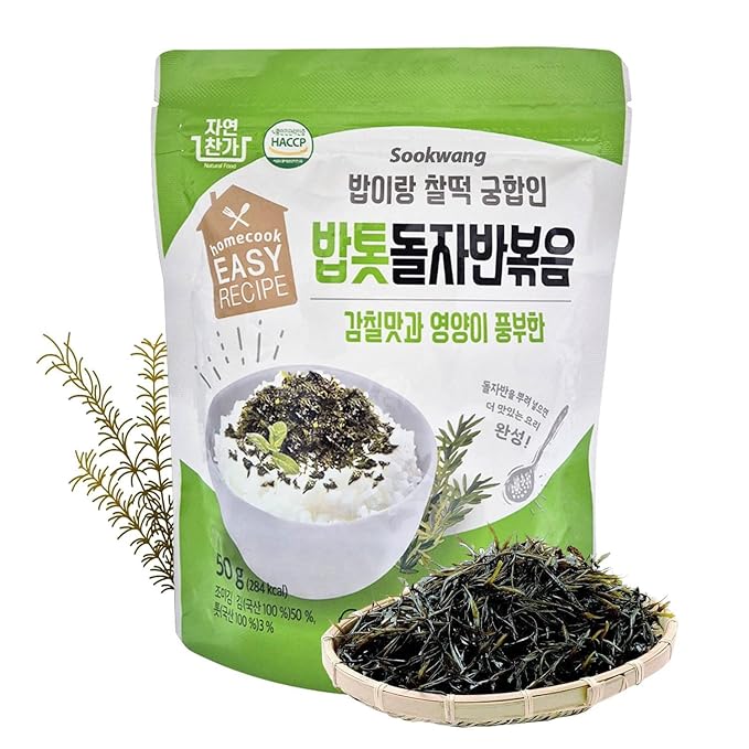 Sookwang Korean Premium Seaweed and Hijiki Flake K-food Snack, Mildly Sweet and Nutty flavor, Easy to Make Simple Meal for Camping, Travel, School Lunch, Drinking snacks, Appetizers_1.76 oz (50g)