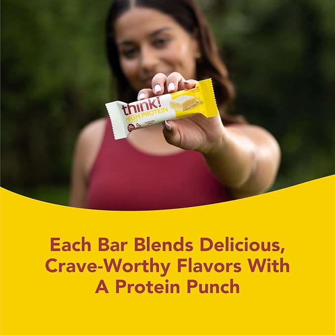 think! Protein Bars, High Protein Snacks, Gluten Free, Sugar Free Energy Bar with Whey Protein Isolate, Lemon Delight, Nutrition Bars without Artificial Sweeteners, 2.1 Oz (30 Count)