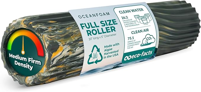 Oceanfoam Tidal Roller - Hunter, Gold & Natural Marbled - Muscle Massage Foam Roller for Back Pain & Stretching - Firm & Ergonomic Wide Wave Textured - Yoga, Athletics, Wellness - Full Size, 20" x 5"