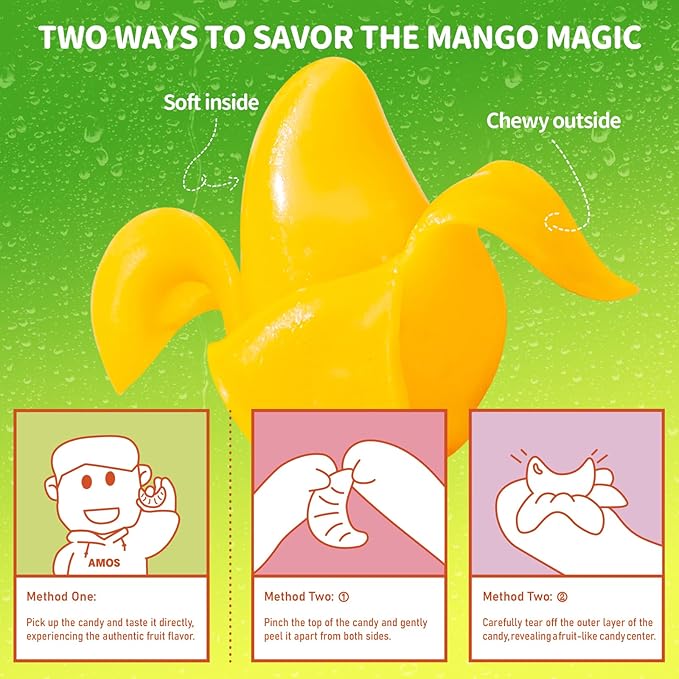 AMOS Peelerz Mango Peelable Gummy Candy, 6oz (170g) – Peelable Gummy Made with Real Fruit Juice, Resealable Bag, Fun Peeling Candy Snack for Kids and Adults