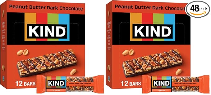 KIND Nut Bars, Peanut Butter Dark Chocolate, Healthy Snacks, Gluten Free, 8g Protein, 24 Count (Pack of 2)