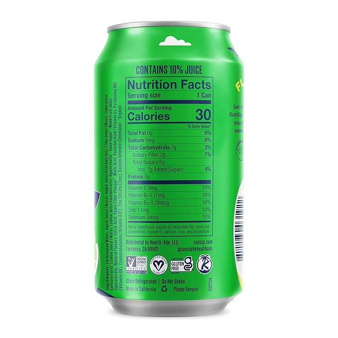 SunSip Prebiotic Soda by Health-Ade, Gut-Healthy Beverage, Soda Swap, Vitamins & Minerals, Naturally Sweetened with 5g of Sugar, Lemon Lime, 11.5 oz (12 Pack)