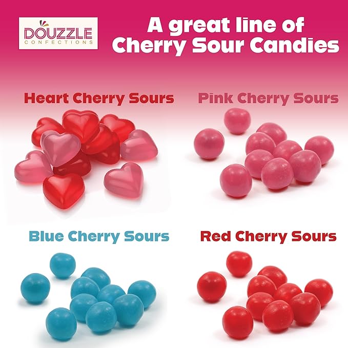 DOUzzle Valentines Day Sweet Treats, Cherry Sours Red Candy Balls, Original Chewy Candies, Mini Packs (10 Count) Individually Wrapped, Party Favor, Goodie Bag & Pinata Filler - Kosher