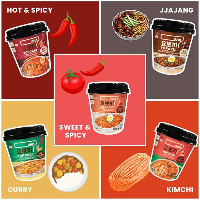 Yopokki Instant Rabokki Cup (Hot Spicy, 2 Cups) Korean Street food with Hot spicy sauce Ramen Noodle Topokki Rice Cake - Quick & Easy to Prepare