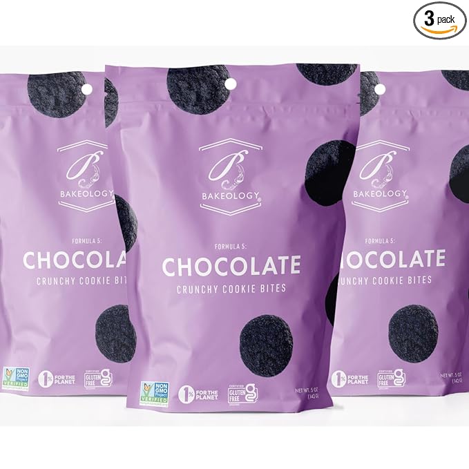 Bakeology Vegan Cookies- Chocolate Gluten Free Crunchy Mini Cookie Bites, Dairy Free, Non-GMO, 0g Trans Fat, Plant Based Dessert Sweets, Made with Coconut Oil & Pure Ingredients