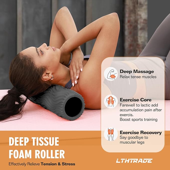 LTHTRADE Foam Roller, Deep Tissue Massage Muscle Roller Back Roller Foam with Wave Texture - Back Pain Relief & Physical Therapy, Fitness Foam Roller for Pilates, Yoga (Grey)