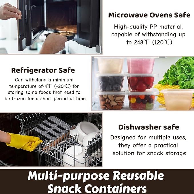 Reusable Snack Containers with Lids - 20PCS Double Compartment Condiment Containers for Snack Prep, Portion Control, Lunches Picnics Parties, Microwave & Dishwasher Safe 6.76oz (CLEAR)