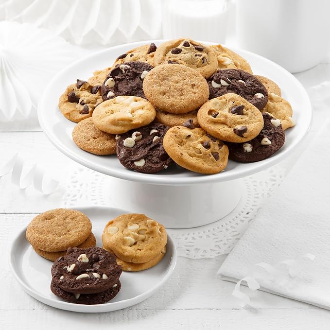 Mrs. Fields Silver Mini Cookie Box - Assorted with 24 Nibblers Bite-Sized Cookies in 4 Signature Cookie Flavors