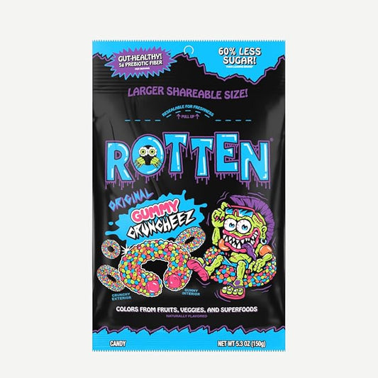 Rotten Original Gummy Cruncheez - Low Sugar, Low Calorie, 5g Gut-Friendly Prebiotic Fiber, Gluten Free Candy, No Artificial Dyes - 5.3 oz Share Pack
