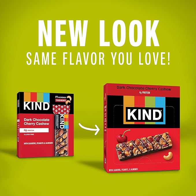KIND Nut Bars, Dark Chocolate Cherry Cashew, Healthy Snacks, Gluten Free, 4g Protein, 24 Count