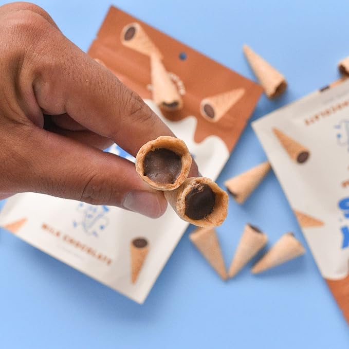 Muddy Bites Waffle Cone Snacks Bite Sized Chocolate Filled Waffle Cones for Snack or Dessert, Ice Cream Topping, Premium Chocolate made with Pure Cane Sugar, Kosher (Milk Chocolate, 5 Bags)