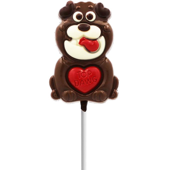 Valentine's Baby Bulldog Big Chocolate Lollipop Holiday Treats, Milk Chocolate Pop Party Bag Fillers, Individually Wrapped, Kosher Certified, 3oz Chocolate Sucker