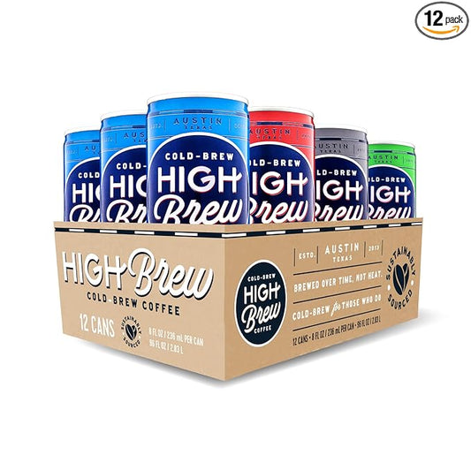 High Brew Coffee | Cold Brew Iced Coffee Variety Pack | Lightly Sweetened with Pure Cane Sugar, 140mg Natural Caffeine, Patiently Brewed & Never Heated, Low-Acid, Ready-to-Drink | 8 oz Cans (Pack of 12) – Includes Double Espresso, Mexican Vanilla, Dark...