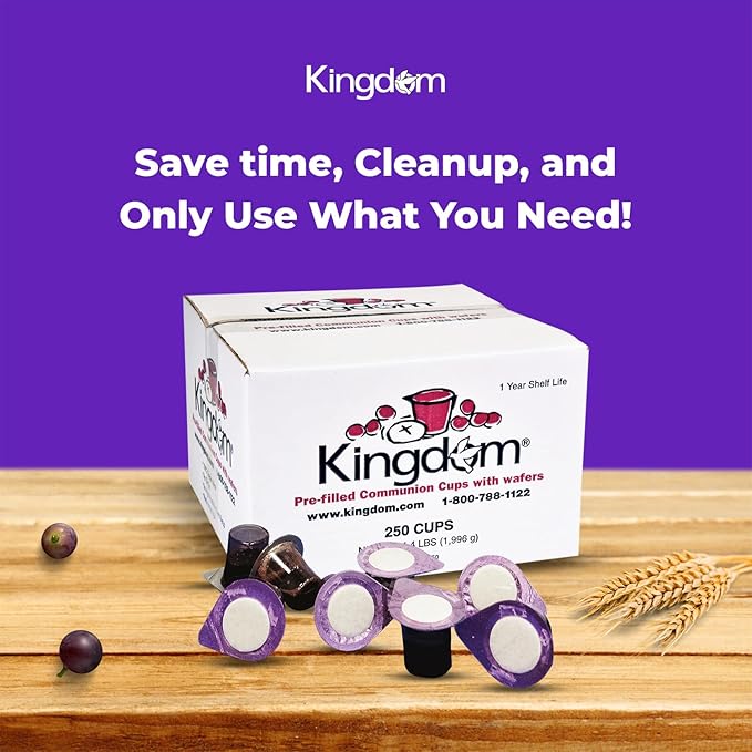 Kingdom Prefilled Communion Cup with Wafers(250ct red juice) Sealed in a Single-Serving Container with Upto 1-Year Shelf Life, Perfect for Holy Eucharist Celebration in Hospitals,Summer Camps, & More
