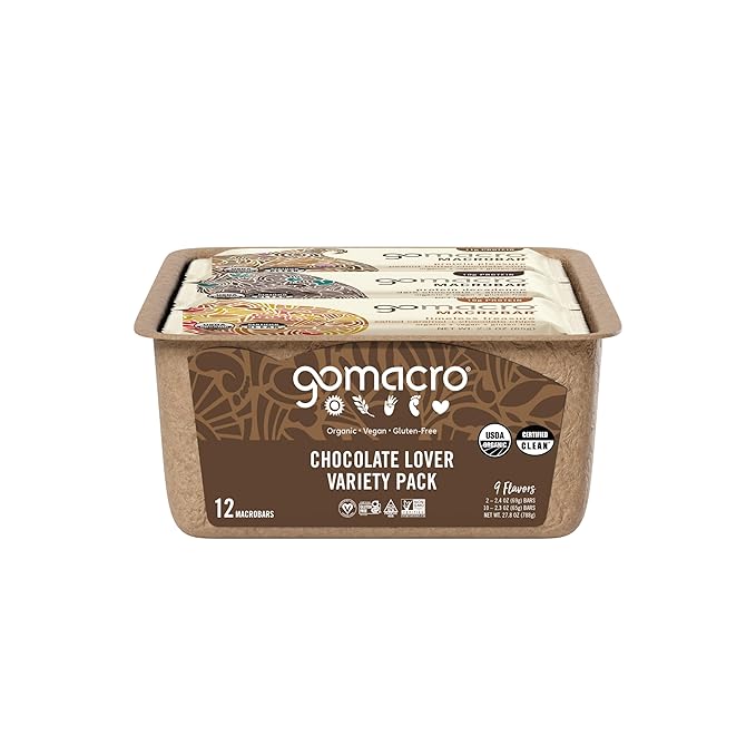 GoMacro MacroBar Organic Vegan Protein Bars - Chocolate Lover Variety Pack (2.3 Ounce Bars, 12 Count)