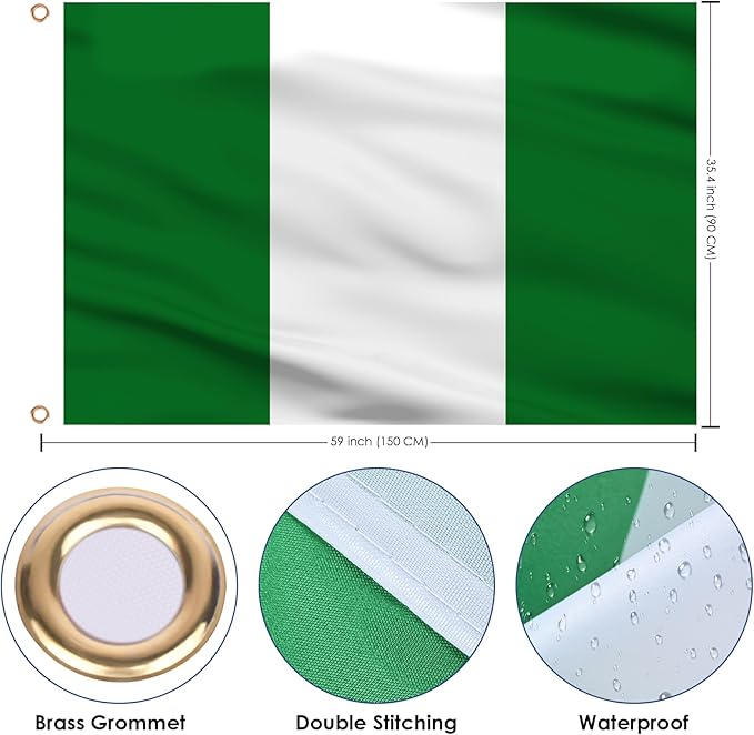 AhfuLife 2 Pcs Nigeria Flag 3x5 Ft, Large Nigeria National Flags for Outside - Double Side with Brass Eyelets for World Cup Party Decorations, Bar Garden Street Decoration Indoor Outdoor
