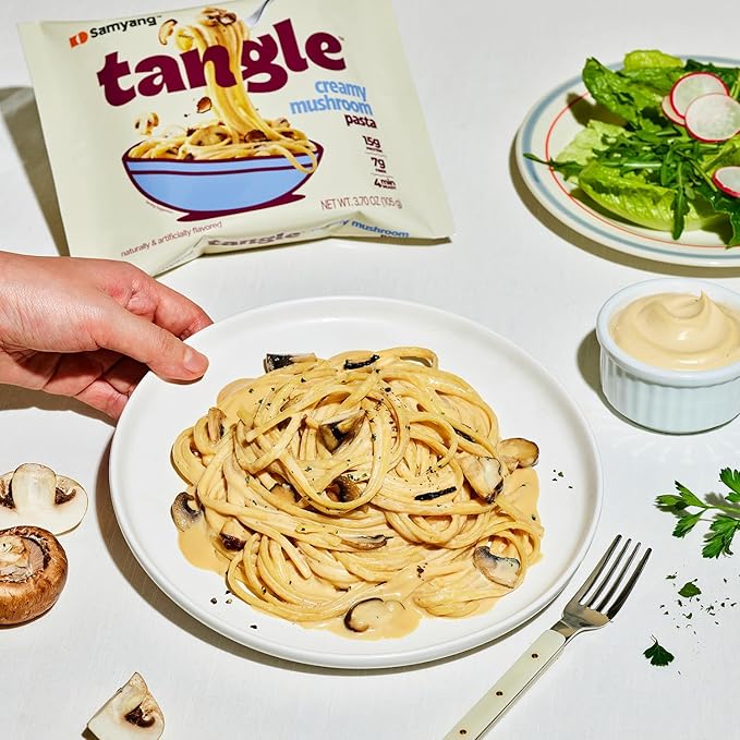 Samyang Tangle Creamy Mushroom Pasta | Instant Pasta | Mukbang | 15g of Protein | Linguine | 7g of Fiber | Chick Pea based | Easy Prep | Convenient | 4 Pack