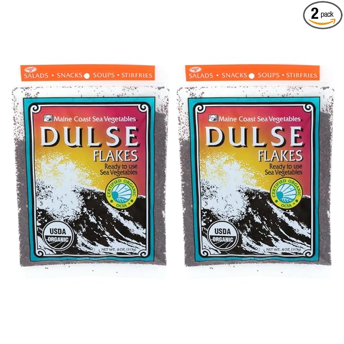 Maine Coast Sea Vegetables Organic Dulse Flakes | Seaweed Snacks | Rich in Iodine, Protein & Minerals | Harvested from North Atlantic | Great for Salads, Soup & Smoothies | 4 oz (Pack of 2)