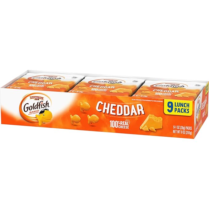 Goldfish Cheddar Cheese Crackers, Baked Snack Crackers, 1 oz On-the-Go Snack Packs, 9 Count Tray (Pack of 2)